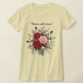 エレガントな赤とピンクのバラの花束 フローラルTシャツ Tシャツ