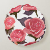 エレガントな赤とピンクのバラの花柄 水彩 ラウンドクッション (裏面)