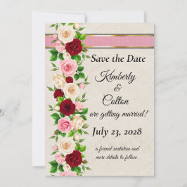 エレガントな赤とピンクのバラ ゴールドのウェディング 招待状
