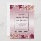 エレガントな赤とピンクのバラ ピンクの誕生日 招待状 (正面)