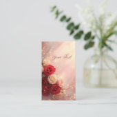 エレガントな赤とピンクのファンタジー ウェディング ローズ 名刺 (スタンド正面)