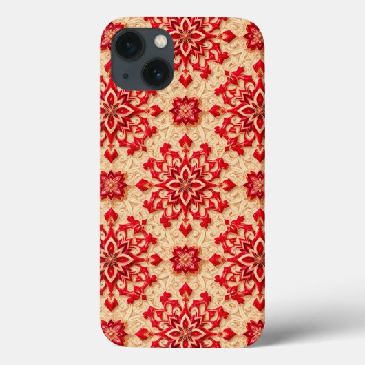 エレガントな赤とベージュの装飾パターン Case-Mate iPhoneケース (裏面)