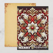 エレガントな赤と白と金のフェスティブなチェック柄 シーズンカード (正面/裏面)