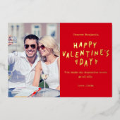 エレガントな赤と白のハッピー バレンタインデーの写真 箔シーズンカード (正面)