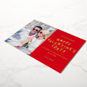 エレガントな赤と白のハッピー バレンタインデーの写真 箔シーズンカード (回転した状態)