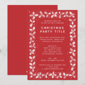 エレガントな赤と白のホリーデザインのクリスマスパーティー 招待状 (正面/裏面)