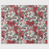 エレガントな赤と白のポインセチアのクリスマスフラワーリング ラッピングペーパー (フラット)