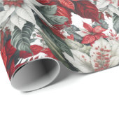 エレガントな赤と白のポインセチアのクリスマスフラワーリング ラッピングペーパー (ロールコーナー)