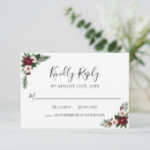 エレガントな赤と白の花と緑のウェディングRSVP 出欠カード (スタンド正面)