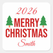 エレガントな赤と緑のカスタムスクエア 楽しいクリスマス スクエアシール (正面)