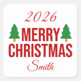 エレガントな赤と緑のカスタムスクエア 楽しいクリスマス スクエアシール