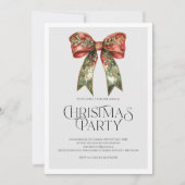 エレガントな赤と緑のクリスマス招待状 フェスティブなリボン シーズンカード (正面)