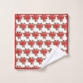 エレガントな赤と緑のポインセチアの花のクリスマス バスタオルセット (ウォッシュタオル)