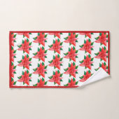 エレガントな赤と緑のポインセチアの花のクリスマス バスタオルセット (ハンドタオル)