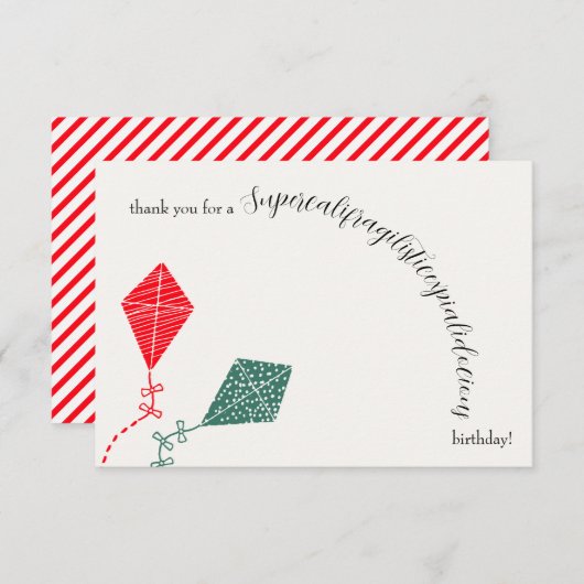エレガントな赤と緑の空飛ぶ凧　誕生日 サンキューカード (正面/裏面)