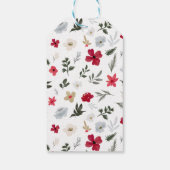 エレガントな赤と緑の花の雪の結晶のクリスマス ギフトタグ (裏面)