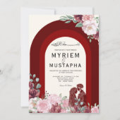 エレガントな赤と花のムスリムウェディング 招待状 (正面)