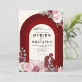 エレガントな赤と花のムスリムウェディング 招待状 (スタンド正面)