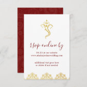 エレガントな赤と金のガネーシャとメヘンディの結婚式の出欠確認 招待状 (正面/裏面)