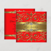 エレガントな赤と金のキンセアニエラ招待状 招待状 (正面/裏面)