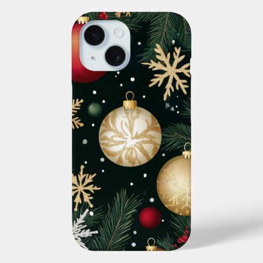 エレガントな赤と金のクリスマスオーナメント 松 Case-Mate iPhoneケース (裏面)