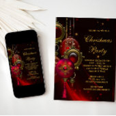 エレガントな赤と金のクリスマスホリデーパーティー 招待状
