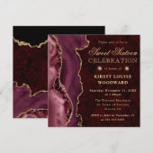 エレガントな赤と金のグリッターアゲート スイート16 招待状 (正面/裏面)