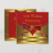 エレガントな赤と金のジュエルトリムの蝶ネクタイ クラシックな50周年結婚記念日パーティーの招待状とお 招待状 (正面/裏面)