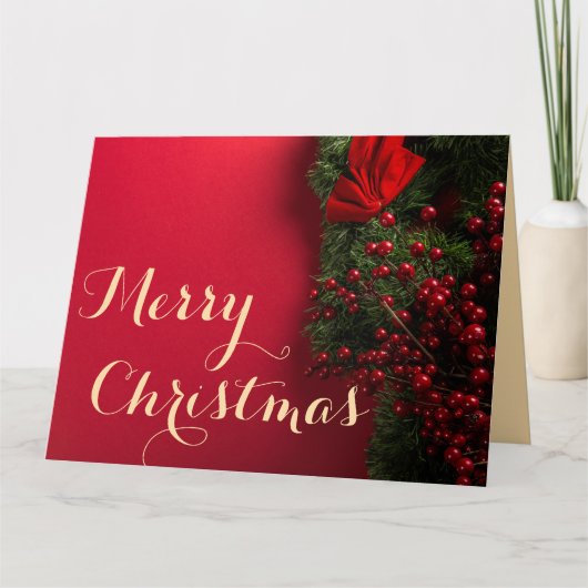 エレガントな赤と金のタイポグラフィーグリーンのクリスマスカード サンキューカード (正面)