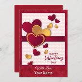 エレガントな赤と金のハート バレンタインデーのデザイン シーズンカード (正面/裏面)