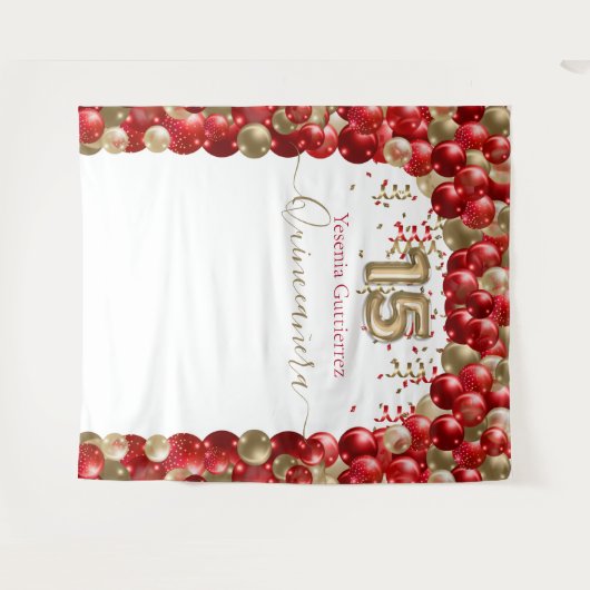 エレガントな赤と金のバルーンアーチのキンセアニエラ タペストリー (正面(横))