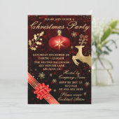 エレガントな赤と金のビーズとリボンのクリスマスパーティー 招待状 (スタンド正面)