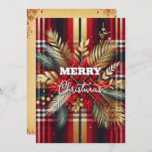 エレガントな赤と金のフェスティバルチェック シーズンカード (正面/裏面)