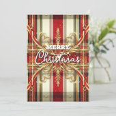 エレガントな赤と金のフェスティブ・チェック シーズンカード (スタンド正面)