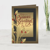 エレガントな赤と金のホーリー キリスト教クリスマスカード シーズンカード (正面)