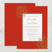エレガントな赤と金のマンダラ インドの結婚式 招待状 (正面/裏面)