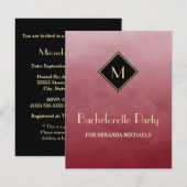 エレガントな赤と金のモノグラム独身最後の夜 招待状 (正面/裏面)