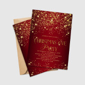 エレガントな赤と金のラメクリスマスイブパーティー 招待状