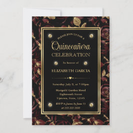 エレガントな赤と金のローズ フラワーのキンセアニエラ 招待状