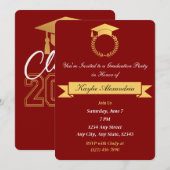 エレガントな赤と金の卒業パーティー招待状 招待状 (正面/裏面)