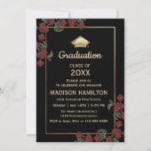 エレガントな赤と金の卒業パーティー 招待状 (正面)