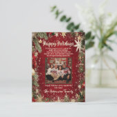 エレガントな赤と金の家族写真のホリデーシーズン シーズンポストカード (スタンド正面)