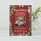 エレガントな赤と金の家族写真 ホリデーシーズン シーズンカード (スタンド正面)