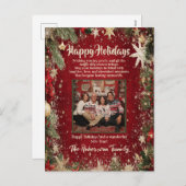 エレガントな赤と金の家族写真 ホリデーシーズン シーズンポストカード (正面/裏面)