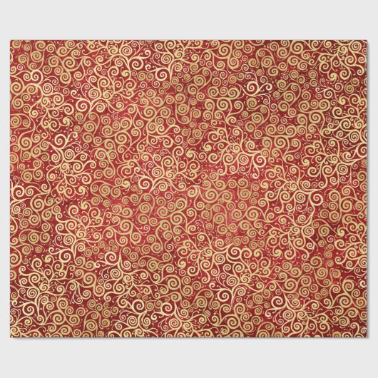 エレガントな赤と金の渦巻き模様のボヘミアンクリスマス ラッピングペーパー (フラット)