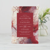エレガントな赤と金の白大理石の結婚式 招待状 (スタンド正面)