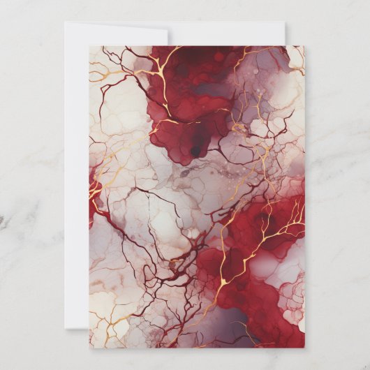 エレガントな赤と金の白大理石の結婚式 招待状 (裏面)