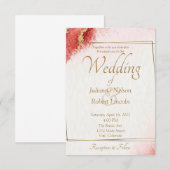 エレガントな赤と金の結婚式招待状 招待状 (正面/裏面)