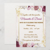 エレガントな赤と金の花の水彩ボタニカル 招待状 (正面/裏面)