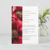 エレガントな赤と金の花の退職パーティー 招待状 (スタンド正面)